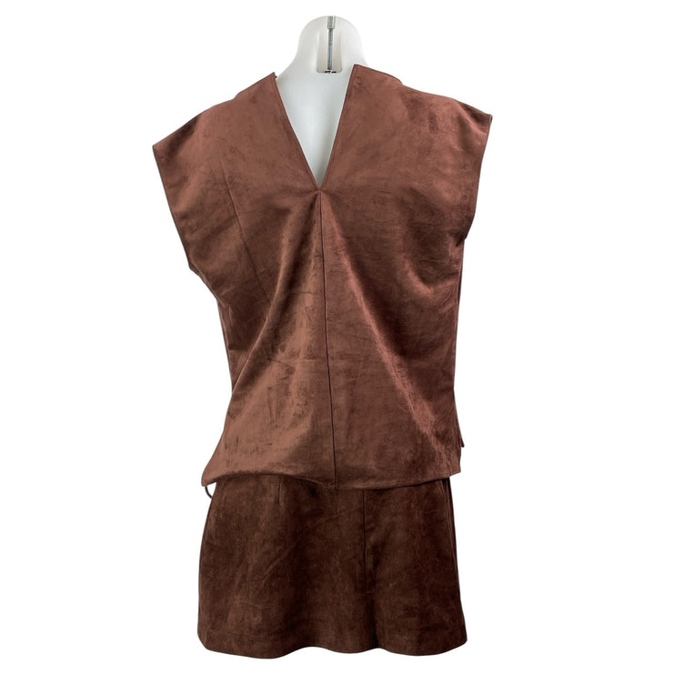 Amanda Uprichard Freya Women's Brown Faux Suede Tie Two Piece Skirt Set Size S