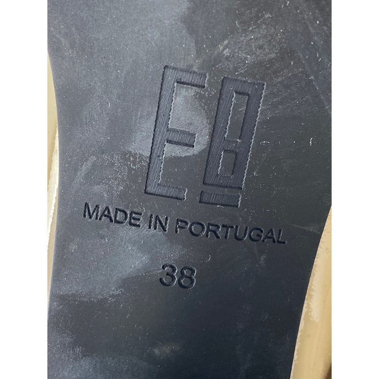 E8 by Miista Beige Patent Leather Block Heel Square Toe Zip Up Ankle Boots 7.5