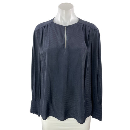 MNG Mango Womens Black Textured Polka Dots Keyhole Long Sleeve Blouse Top Size 4