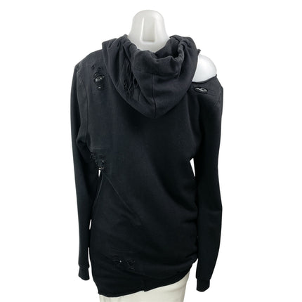 Women's Black Long Sleeves Distressed Cutout Pullover Hoodie Hooded Sweatshirt S