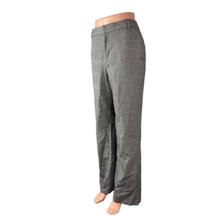 Chaps Women's Black Houndstooth High Rise Wide Leg Straight Trousers Pants Sz 12