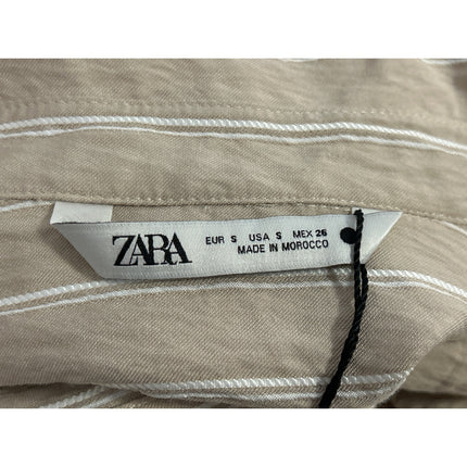 NEW Zara Beige White Striped Long Sleeve Button Down Blouse Shirt Top Size S