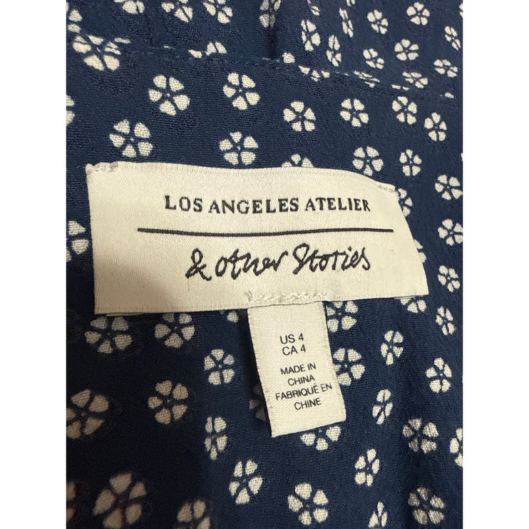 & Other Stories Blue Floral Short Sleeve V Neck Wrap A Line Mini Dress Size 4