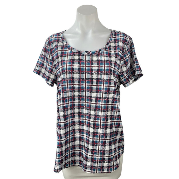 Gap Women's Multicolor Plaid Checkered Short Sleeve Crewneck Tee T-shirt Top M