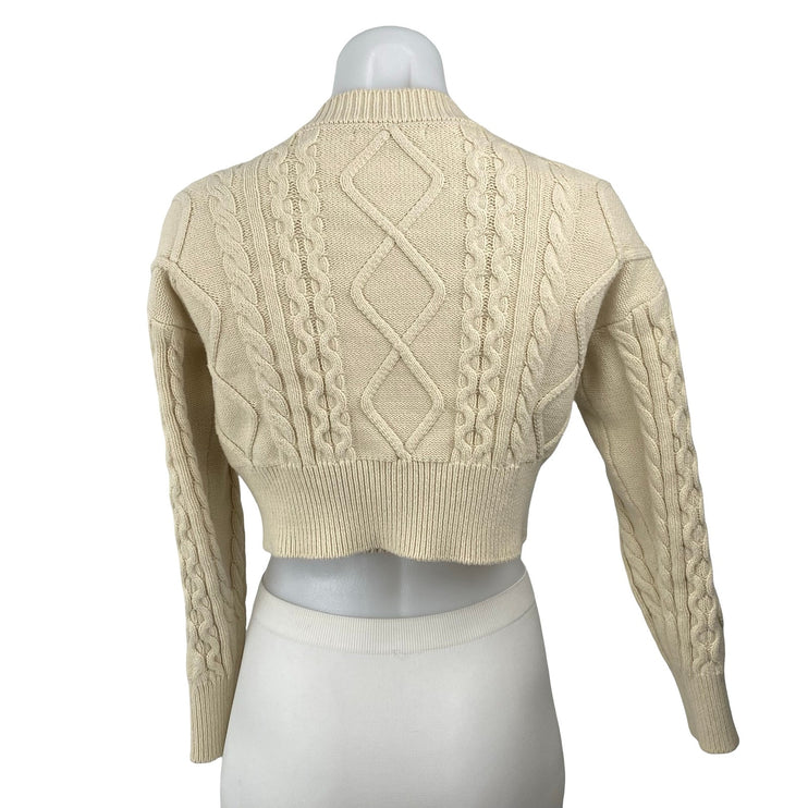 Forever 21 Womens Beige Cable Knit Tube Bralette Long Sleeve Crop Cardigan Set S
