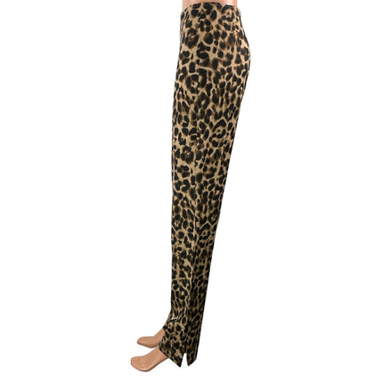 Reformation Women Beige Leopard Animal Print Straight High Rise Trousers Pants 4