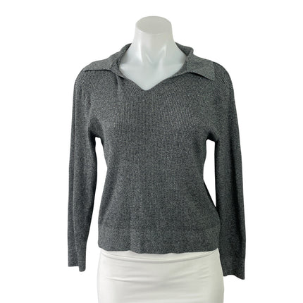 Uniqlo Womens Gray Collared V-neck Long Sleeve Knit Pullover Polo Sweater Top S