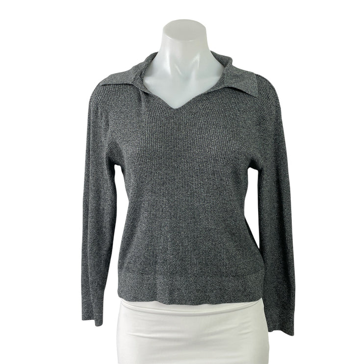 Uniqlo Womens Gray Collared V-neck Long Sleeve Knit Pullover Polo Sweater Top S