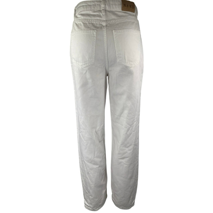 NA-KD Women's White High Waisted Relaxed Fit Straight Leg Denim Jeans Size 32