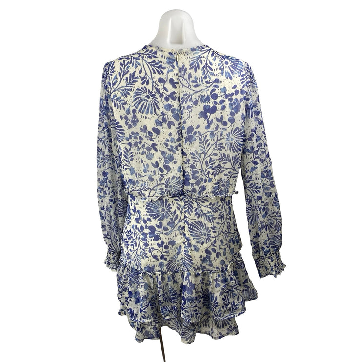 Aqua Women's Blue Floral Ruffled Tiered Long Sleeve Mini Flare A-Line Dress XL