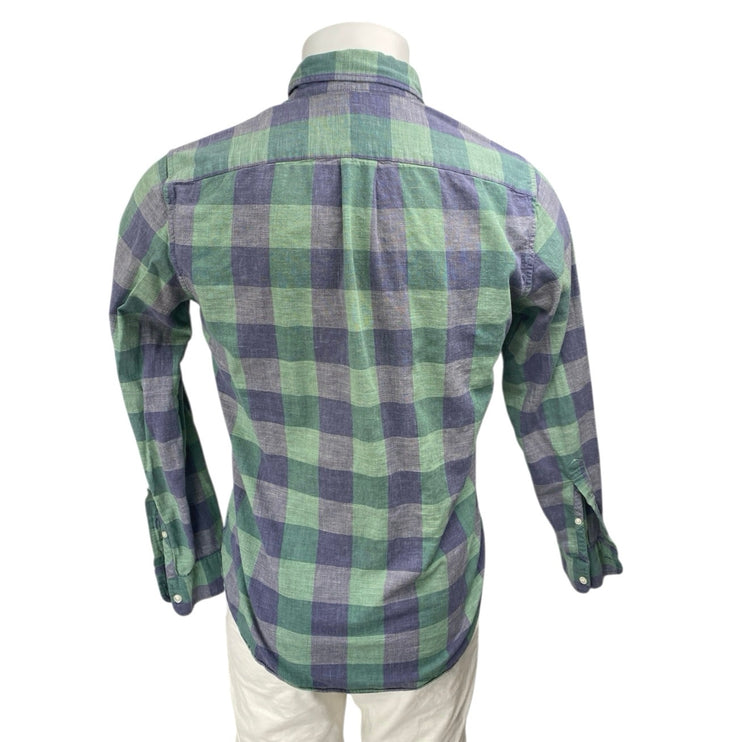 J.Crew Men's Green Purple Plaid Checkered Long Sleeve Button Down Shirt Top Sz S