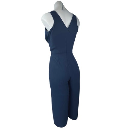 Ann Taylor LOFT Navy Blue Sleeveless Tie Waist V-Neck Cropped Jumpsuit Size 0