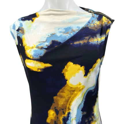 DKNY Multicolor Sleeveless Abstract Tie Dye Zip Shoulder Boat Neck Blouse Top XS
