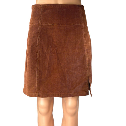 Free People Brown Corduroy High Waist Slit Zipper Mini A-Line Skirt Size 12