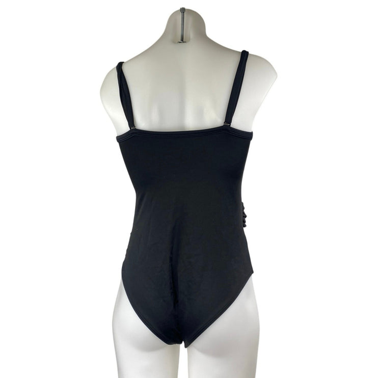 NEW Chamela Black Sleeveless Plunge Neck Mesh One Piece Swimsuit Bikini Size XL