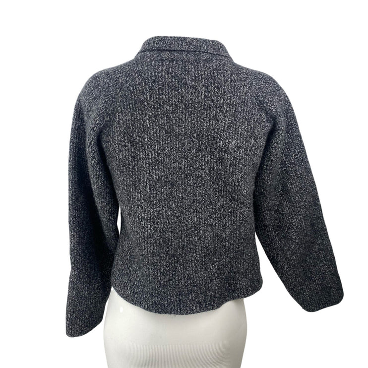 Officine Generale Black Ribbed Knit Long Sleeve Full Zip Collared Sweater Top 6