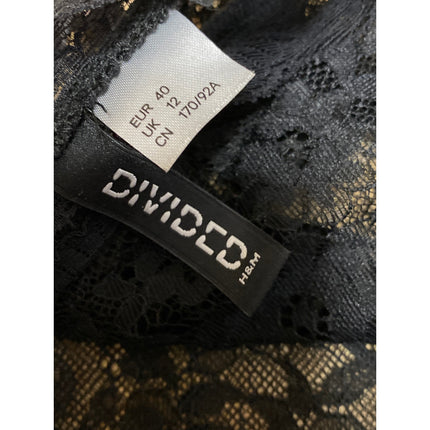 H&M Divided Black Floral Paisley Sheer Short Sleeve Lace Fringe Blouse Top Sz 8