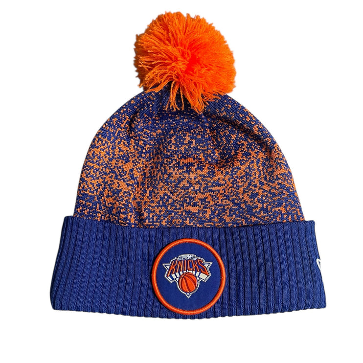 New Era New York Knicks NBA Blue Orange Embroidered Logo Pom Pom Beanie Hat OS
