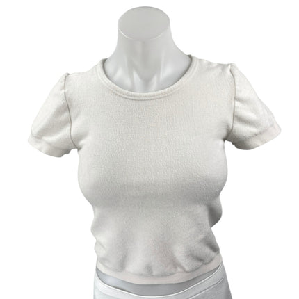 Aritzia TNA Women's White Knit Shorts Sleeve Crew Neck Crop Tee T-Shirt Top Sz M