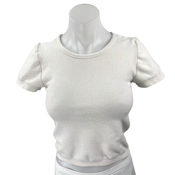 Aritzia TNA Women's White Knit Shorts Sleeve Crew Neck Crop Tee T-Shirt Top Sz M