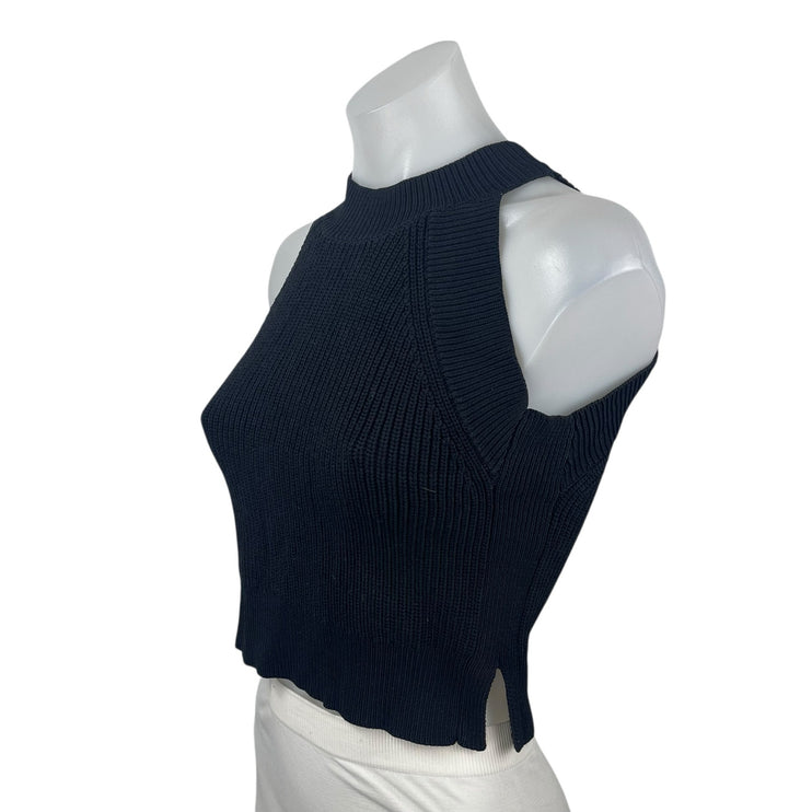 Aritzia Wilfred Black Rib Knit Sleeveless Halter Crop Sweater Tank Top Size XXS