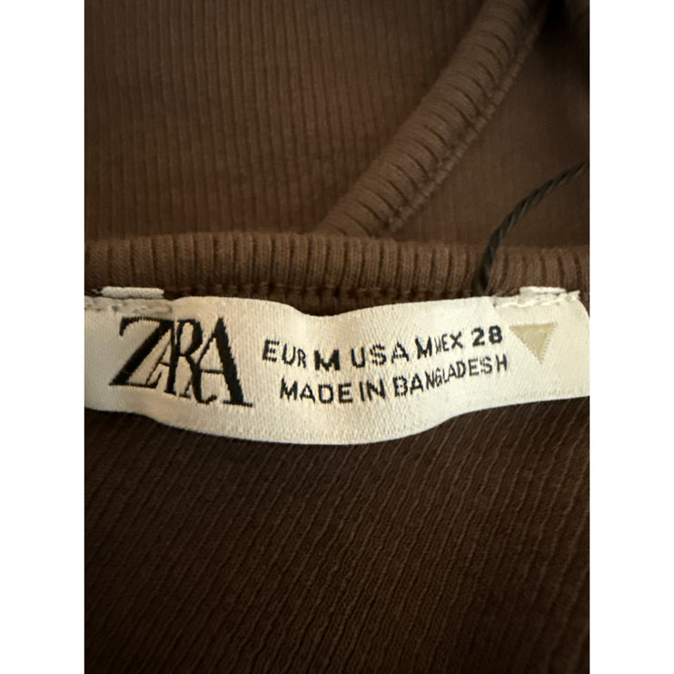Zara Brown Sleeveless Ribbed Knit Cutout Back Cami Camisole Tank Top Size M