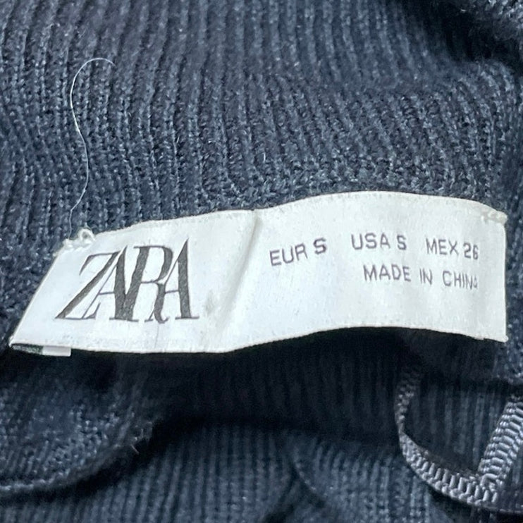 Zara Womens Navy Blue Long Sleeves Ribbed Knit Turtleneck Pullover Sweater Top S