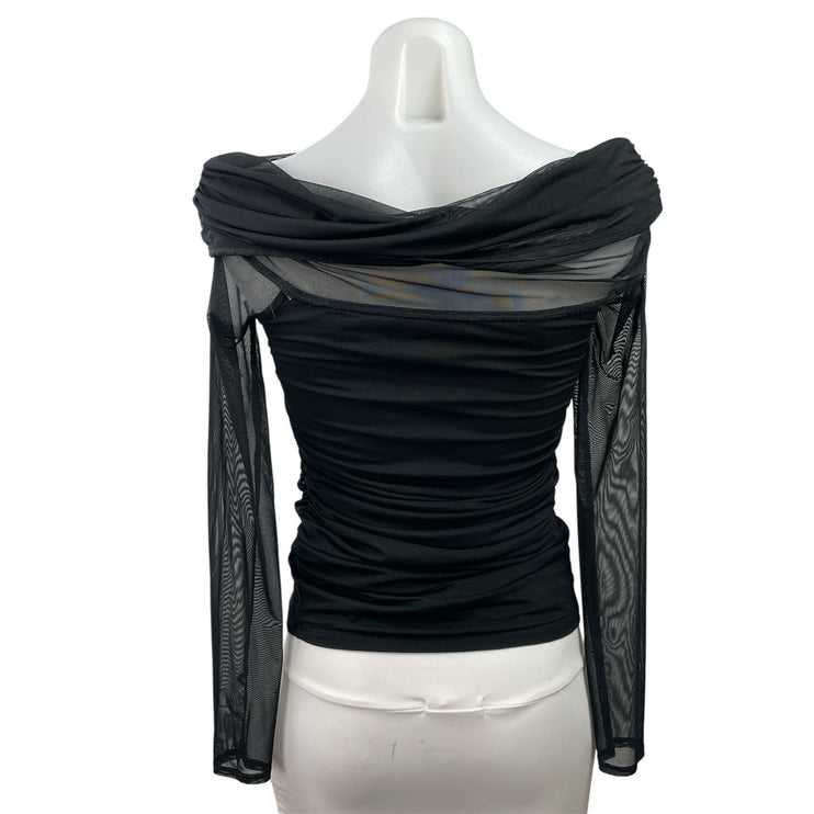 Abercrombie & Fitch Black Mesh Long Sleeve Off The Shoulder Blouse Top Size S