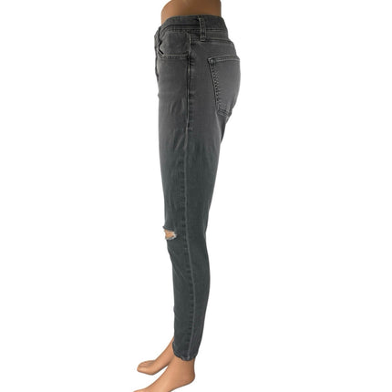 Topshop Moto Leigh Women's Black Distressed Skinny Mid Rise Denim Jeans Pants 30