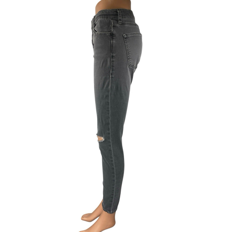 Topshop Moto Leigh Women's Black Distressed Skinny Mid Rise Denim Jeans Pants 30
