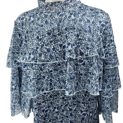 Catherine Malandrino Blue Floral Tiered Mock Neck Mini Shift Dress Size 10