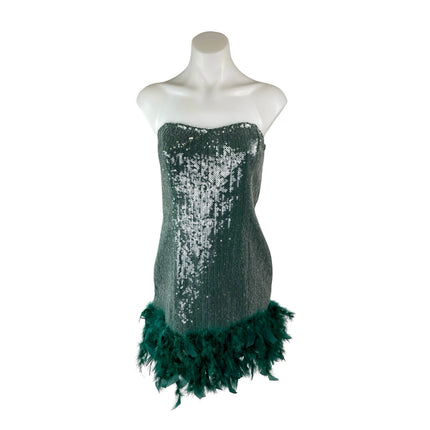 Lulus Especially Fabulous Emerald Sequin Feather Sleeveless Mini Bodycon Dress M