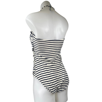 J.Crew White Black Striped Halter Ruched One Piece Tankini Bikini Swimsuit Sz 6