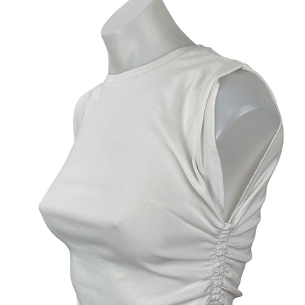 Zara Women's White Ruched Crew Neck Sleeveless Minimalist Casual Crop Tank Top M
