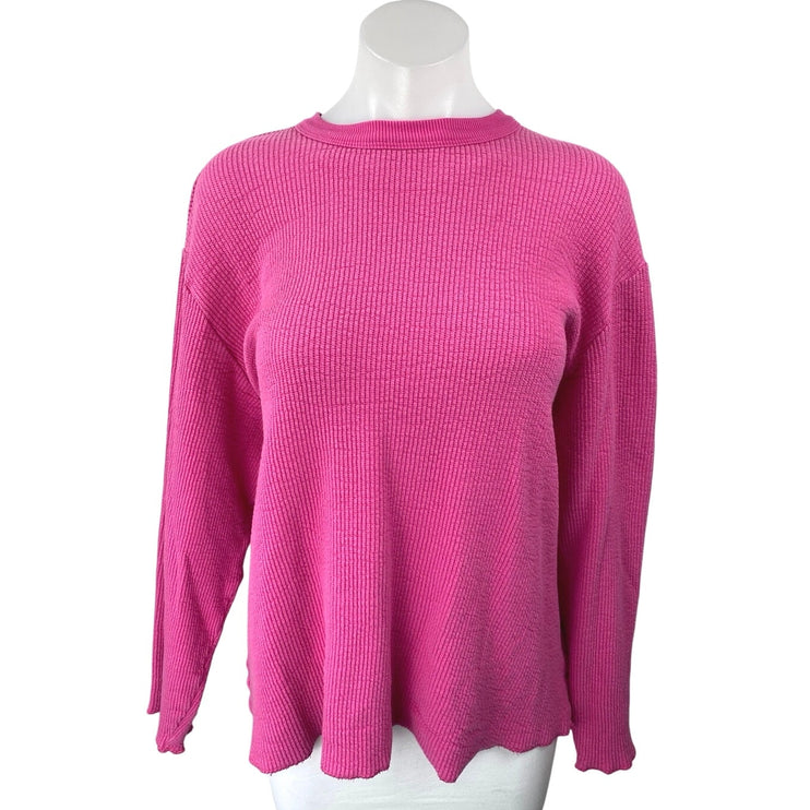 Skims Women's Pink Long Sleeve Ribbed Knit Loose Crew Neck Sweater Top Size M