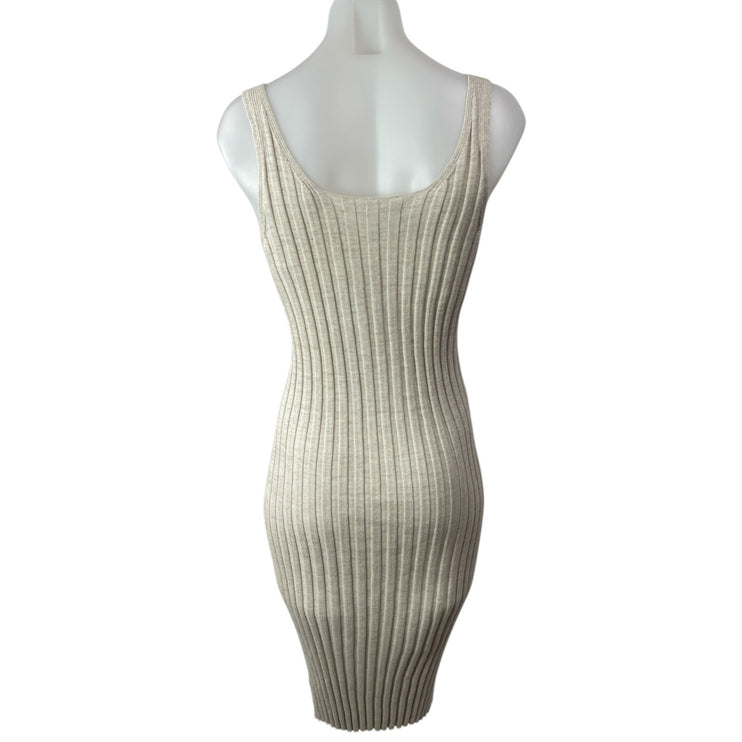 Peruvian Connection Beige Ribbed Midi Bodycon Long Cardigan & Tank Dress Set M