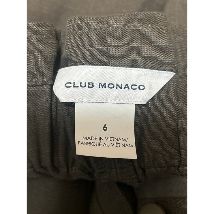 Club Monaco Women's Green Linen Belted High Rise Paperbag Mini Shorts Size 6