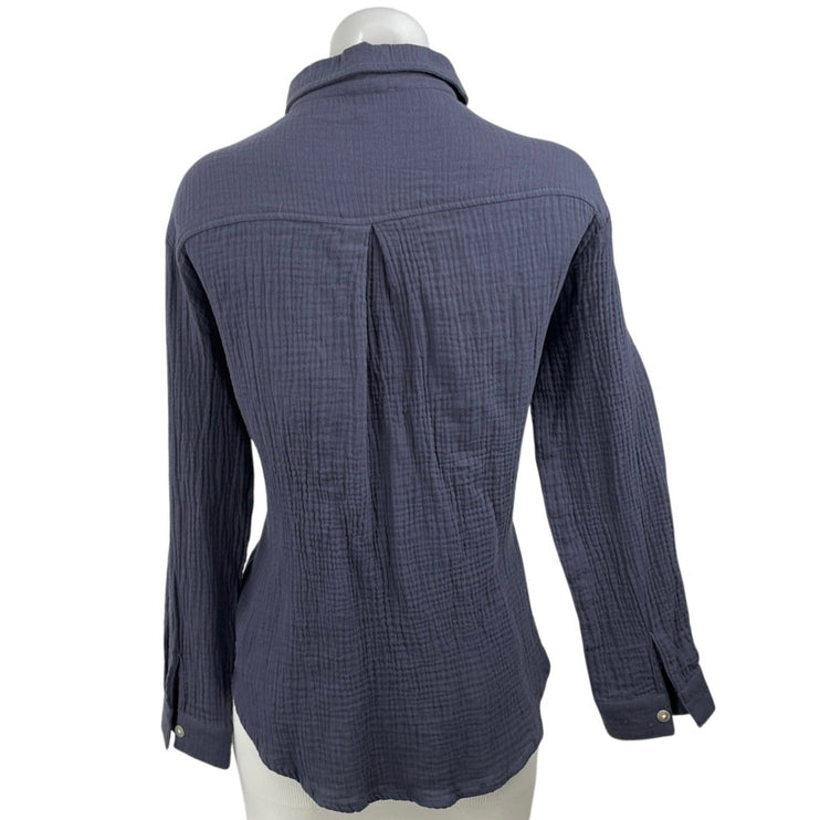 Princess Polly Women's Navy Blue Crinkle Long Sleeve Button Down Shirt Top Sz S