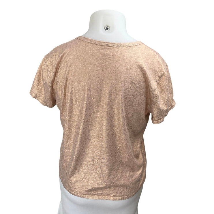Ann Taylor Loft Women's Bronze Metallic Short Sleeve Pocket Tee T-Shirt Top XL