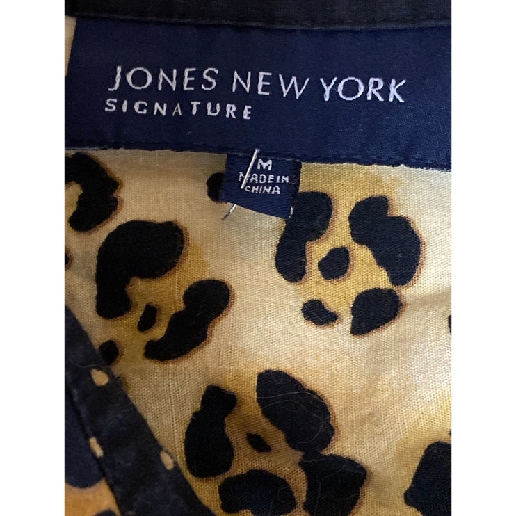 Jones New York Women's Beige Leopard Animal Print Button Down Shirt Top Size M