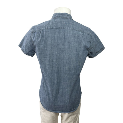 J.Crew Flex Mens Blue Collared Short Sleeve Button Down Denim Shirt Top Size M