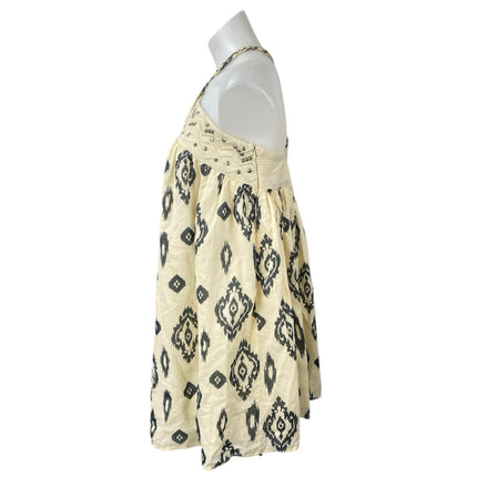 Zara Cream Ikat Print Studded Sleeveless Cami Mini Halter A-Line Dress Size M