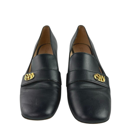 Stuart Weitzman Riela 50 Women's Black Leather Block Heels Slip On Pumps Sz 8.5