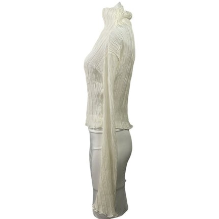 Neglige Women's Ivory White Pleated Long Sleeve Turtleneck Blouse Top Size S