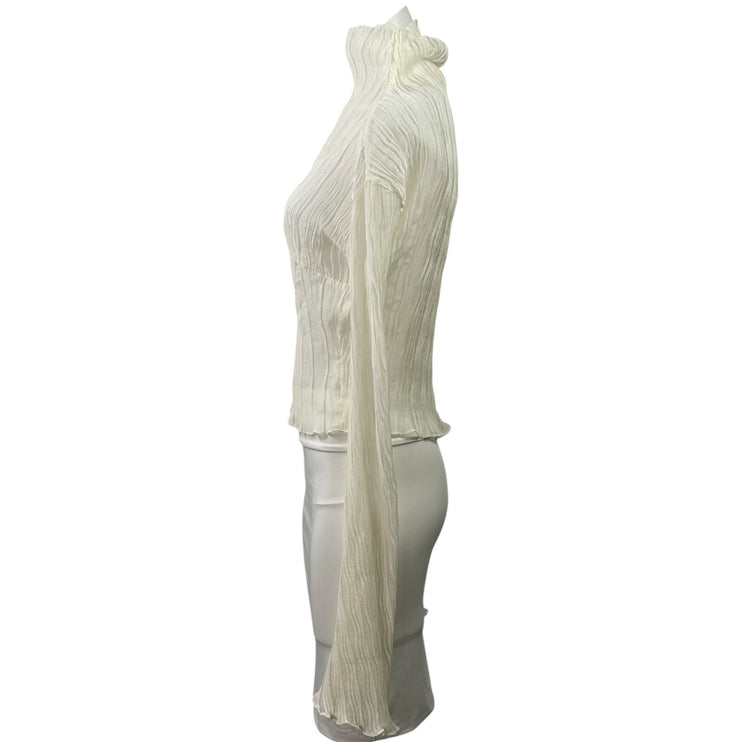 Neglige Women's Ivory White Pleated Long Sleeve Turtleneck Blouse Top Size S