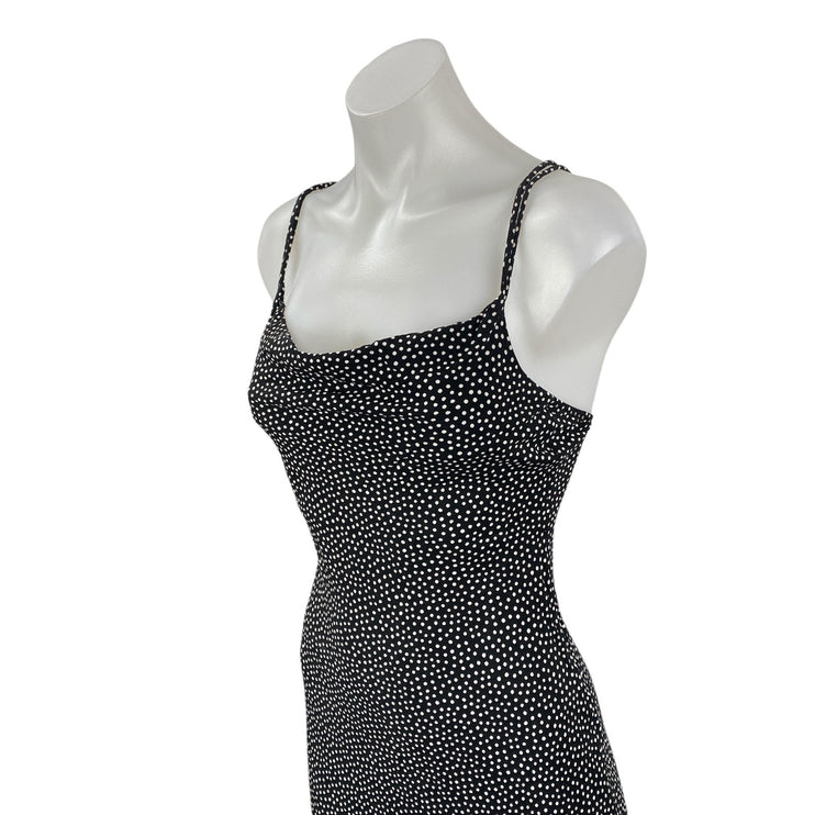 Zara Black Polka Dots Sleeveless Strappy Cowl Neck Cami Slip Maxi Dress Size S
