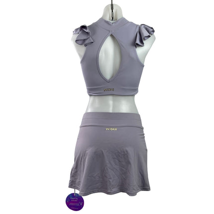 NEW WISKII Purple Lilac Ruffle Sleeveless Crop Top Slit Mini Skirt Set Size S