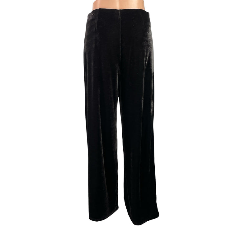 H&M Women's Black Velvet Velour High Rise Pleated Wide Leg Trousers Pants Size S