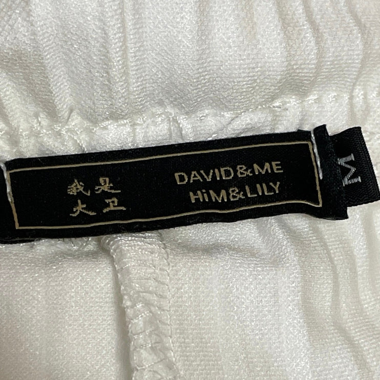 David & Me Womens White Pleated Plisse High Rise Wide Leg Baggy Trousers Pants M