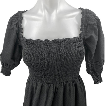 Hill House Home Nesli Black Puff Sleeve Smocked Tiered Midi A-Line Nap   Brie